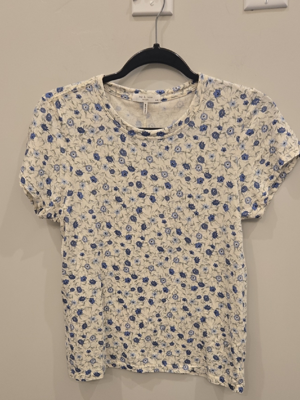 Rag And Bone Blue Floral Crewneck Tee - Women's Top Like New Size Medium
